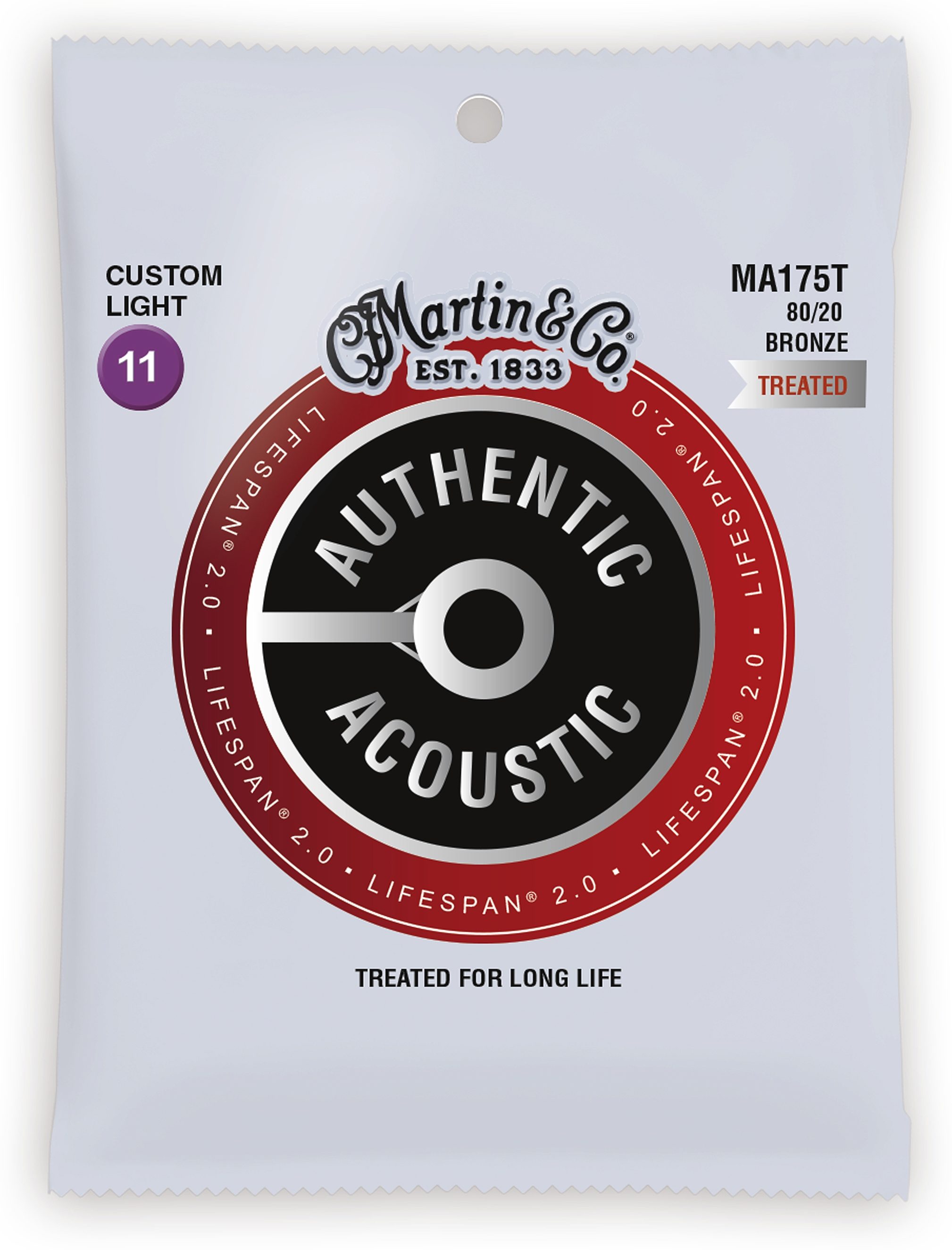 Martin Authentic Lifespan 2.0 Treated 80/20 Bronze Acoustic Guitar Strings