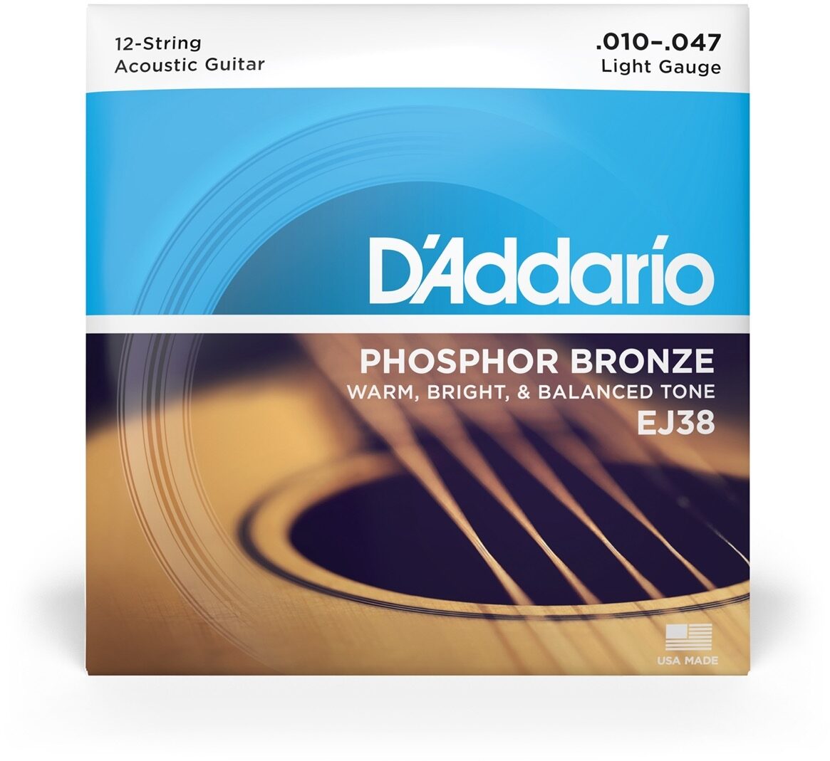 D'Addario EJ38 12-String Phosphor Bronze Acoustic Guitar Strings (Light, 10-47)