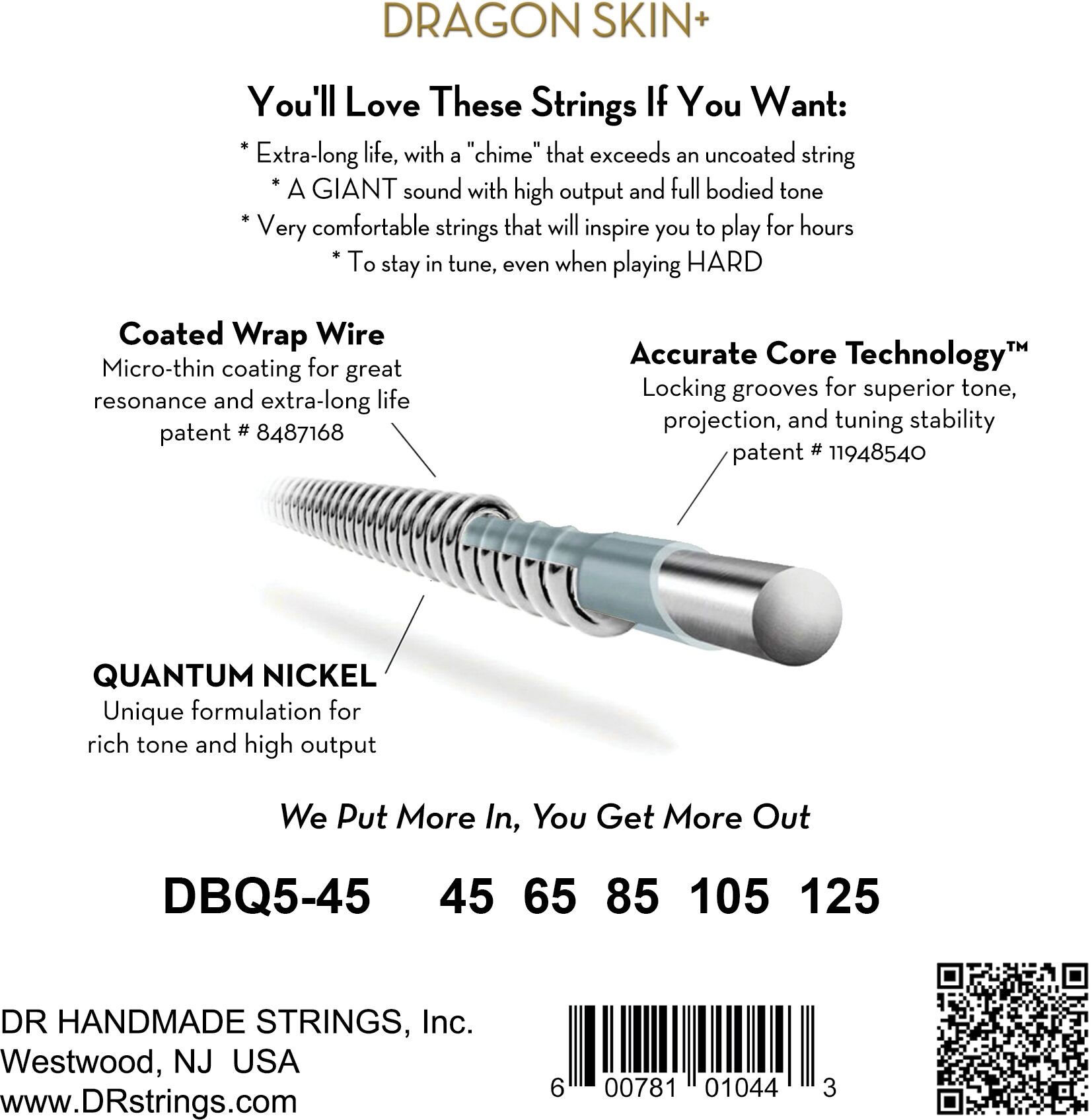 DR Strings Dragon Skin Plus Coated Quantum Nickel 5-String Bass Set 2 DR Strings Dragon Skin Plus Coated Quantum Nickel 5-String Bass Set