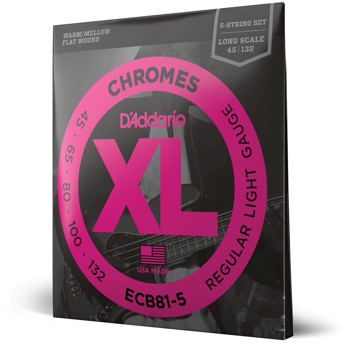 D'Addario ECB81-5 Chromes Flatwound Bass Strings (Light, 5-String, Long Scale)
