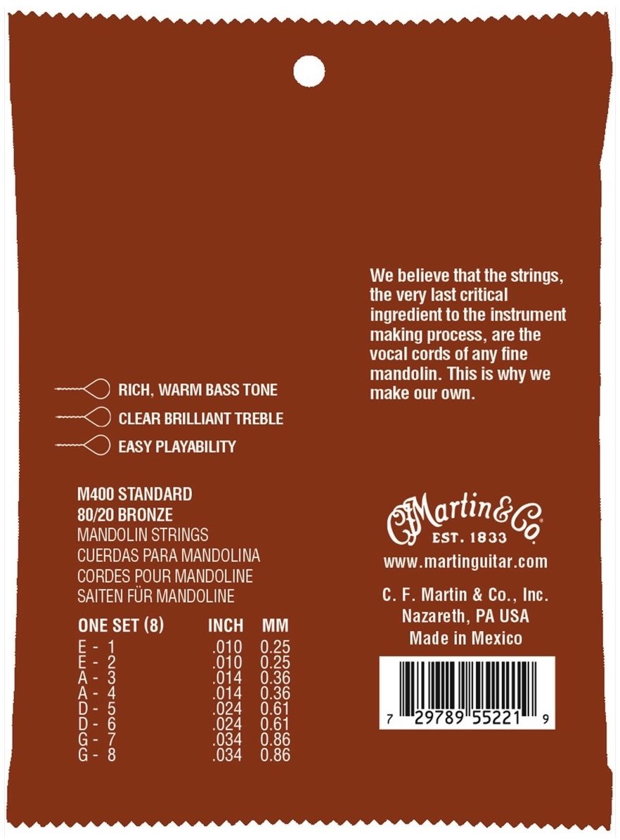 Martin M400 80/20 Bronze Mandolin Strings 2 Martin M400 80/20 Bronze Mandolin Strings