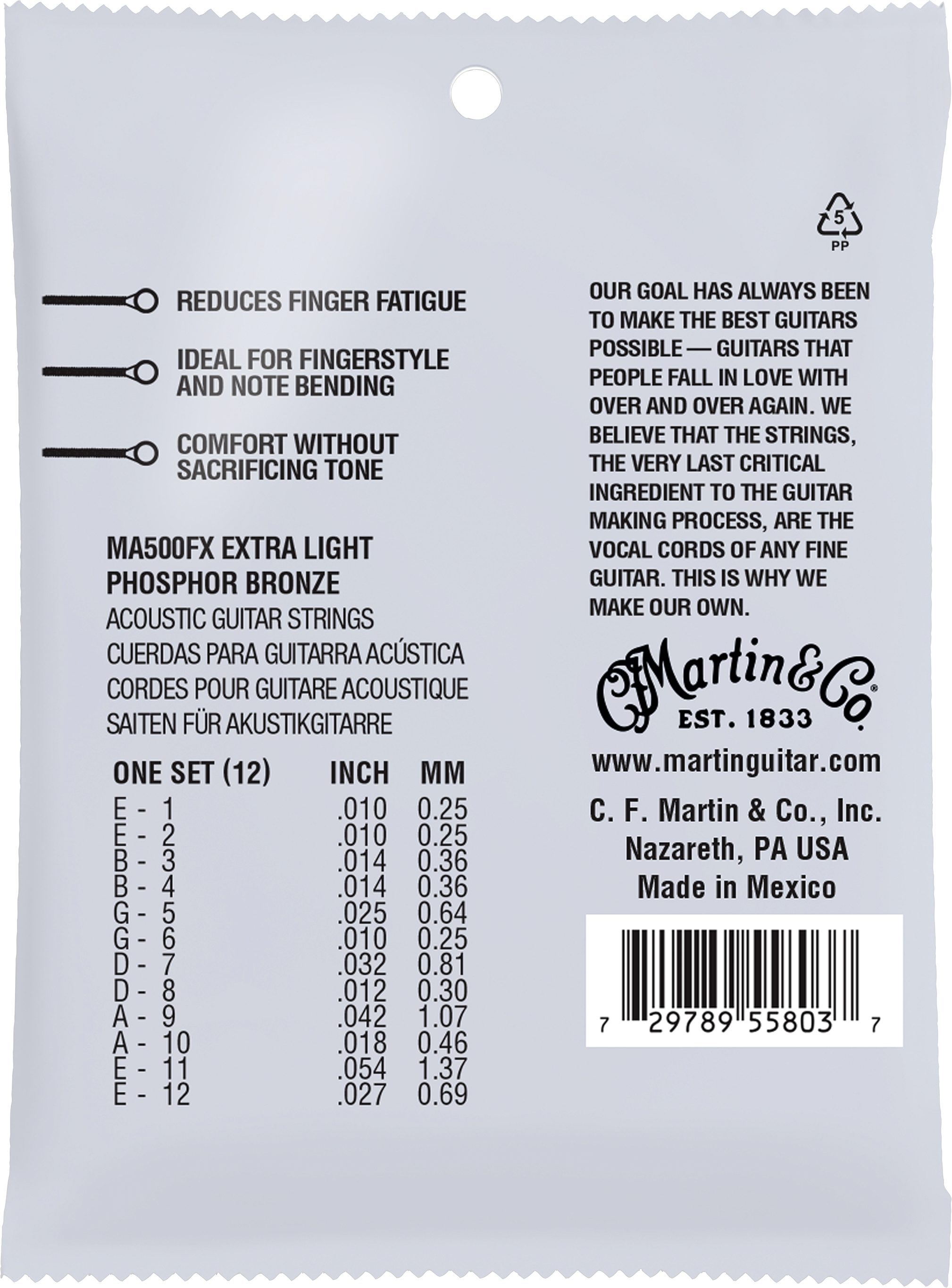 Martin MA500FX Flexible Core Phosphor Bronze 12-String Acoustic Guitar Strings 2 Martin MA500FX Flexible Core Phosphor Bronze 12-String Acoustic Guitar Strings