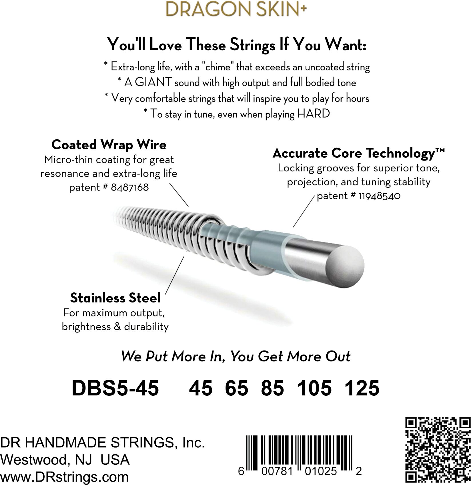 DR Strings Dragon Skin Plus Coated Stainless Steel 5-String Bass Set 2 DR Strings Dragon Skin Plus Coated Stainless Steel 5-String Bass Set
